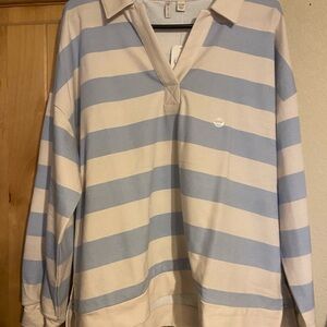 cato Blue and White Striped Long Sleeve Top
